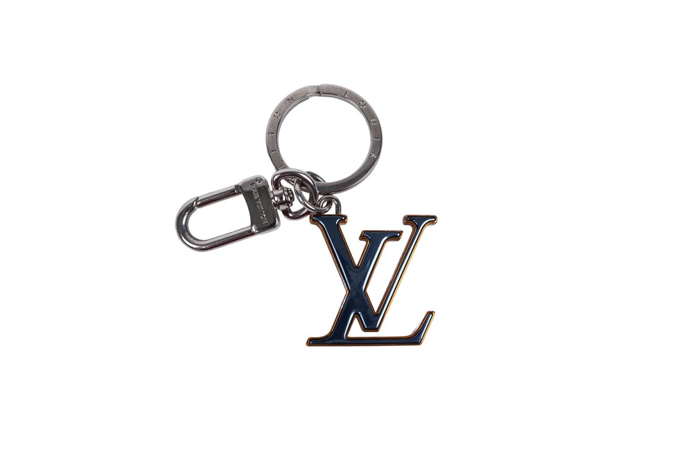 Louis Vuitton Silver Blue LV Initiales Bag Charm Metal